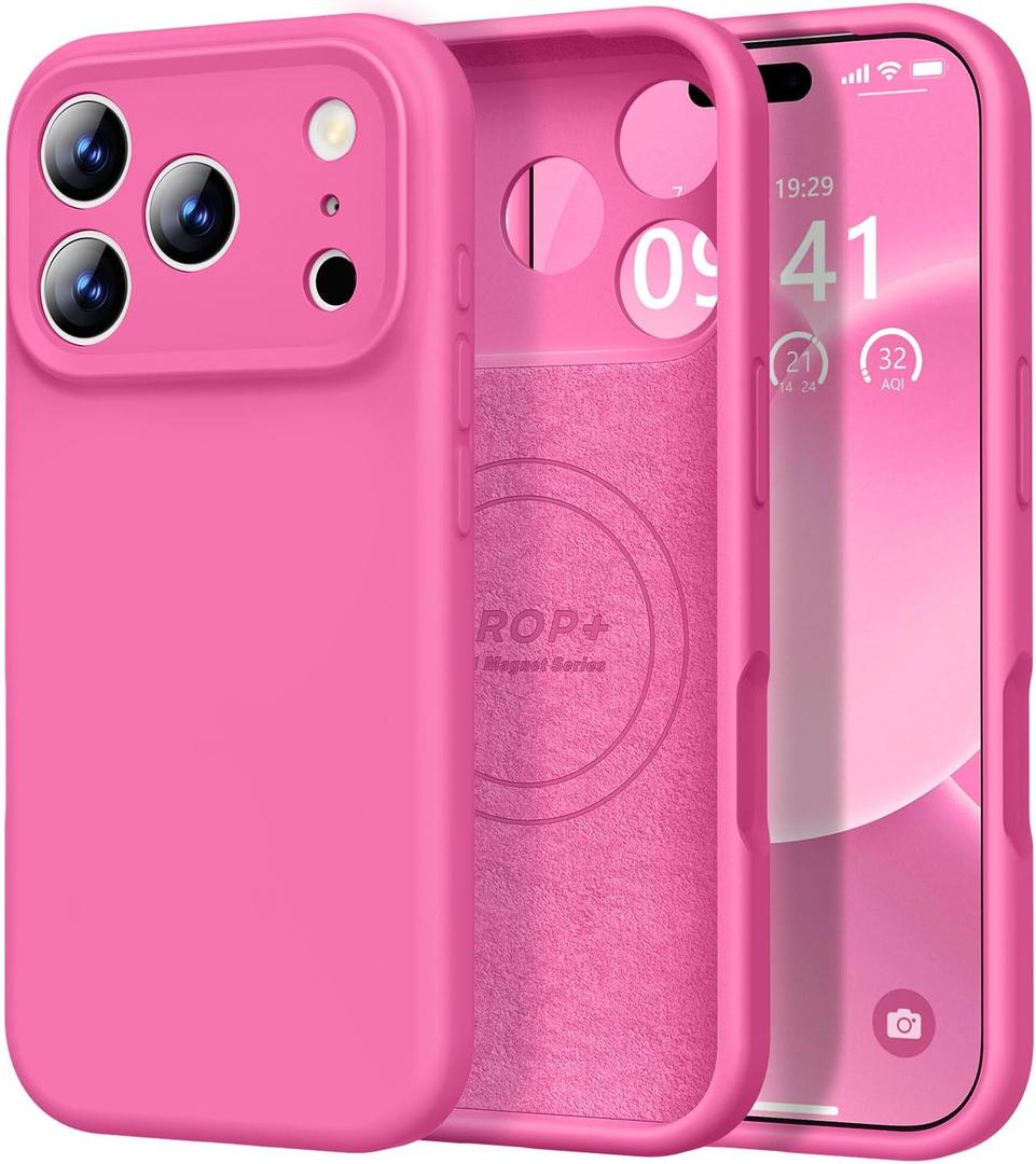 Vooii Magnetic for iPhone 17 Pro Case, Compatible with Magsafe (Premium Liquid Silicone) (Integrated Camera Control Button) Full Body Protective Anti-Scratch Microfiber Lining 6.3", Pitaya