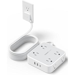 TESSAN Surge Protector Power Strip 15 Ft Cord, 8 Widely Spaced Outlets, 3 USB Charger(1 USB C Port), Ultra Thin Flat Plug Extension Cord 15 Feet, 900J Surge Protection for Home, Dorm Room Essentials (Grey)