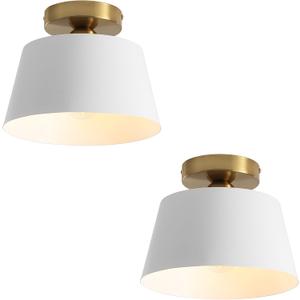 Modern Semi Flush Mount Ceiling Light, 2 Pack Metal Ceiling Light Fixture White and Gold Industrial Flush Mount, 9 inch Single Lamp Base for Entryway Kitchen Laundry Room
