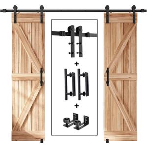 EaseLife 8 FT Double Sliding Barn Door Track and Handle Hardware Kit,Straight Pulley,Slide Smoothly Quietly,Easy Install (8FT Track Kit for 20"~24" Wide Double Door)