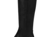 ISNOM Knee High Boots Women Chunky Low Heel Square Toe Elastic Boots Side Zipper Faux Leather Fall Long Tall Boot (8.5, Black-block Heels)