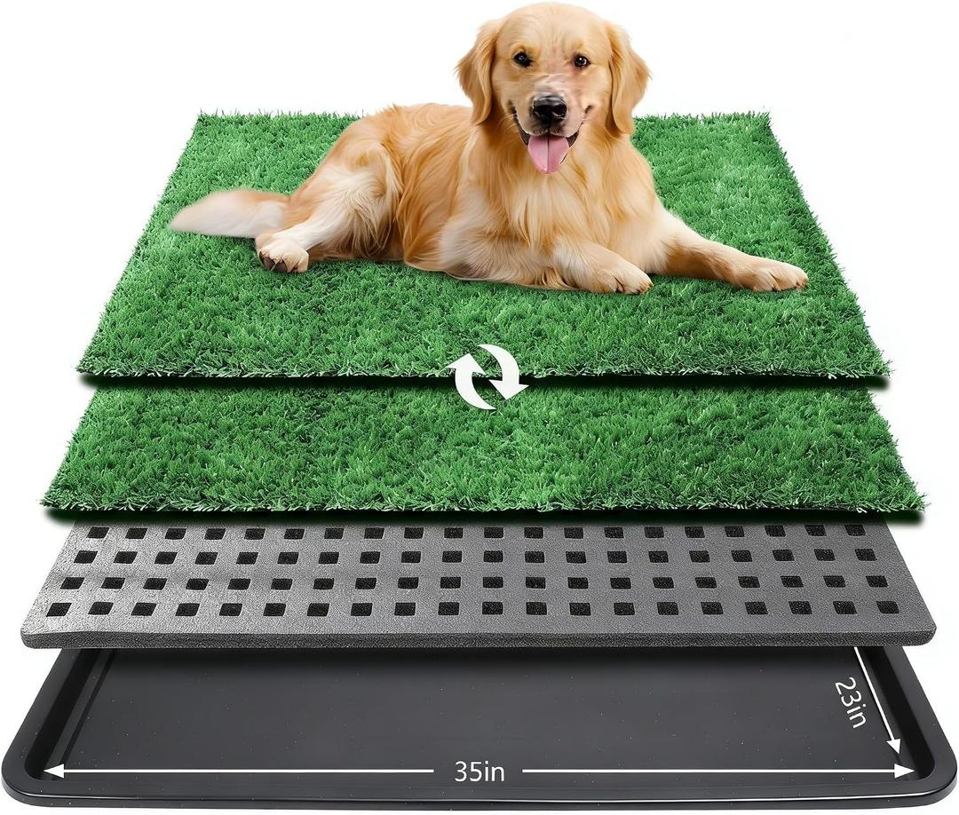 ondware Dog Grass Pad with Tray,35x23in Dogs Potty Tray with 2-Pack Upgraded Replacement Artificial Grass,Dog Litter Box for Pet Training,Indoor Portable Pottys Pet Toilet