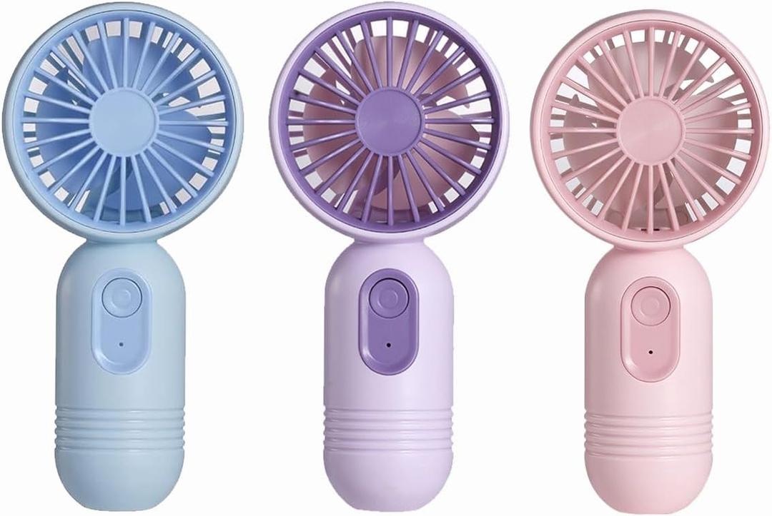 Mini Portable Fan 3 Pack, Cute Handheld Battery Operated Lightweight Small Personal Fan with 3 Speeds and USB Rechargeable Eyelash Fans for Stylish Girl Kids Women Men Office Outdoor Travel Camping (Blue & Pink & Purple)