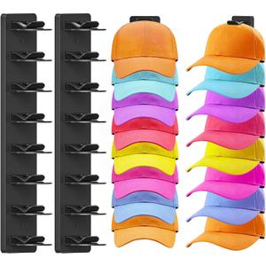2 Pack Hat Organizer for Baseball Caps, Hat Rack for Wall, Strong Adhesive & Screw-in Cap Holder Hats Hangers for Closet Door & Bedroom