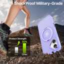 QTlier for iPhone 16 Case, 360 Rotatable Ring Stand, Raised Camera Frame, Shockproof Case Compatible with MagSafe, Case for iPhone 16, Translucent Lilac