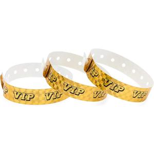 Okuna Outpost VIP Wristbands, Gold Holographic Plastic Bracelets (9.75 x 0.65 in, 100 Pack)