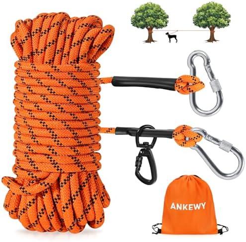 Dog Tie Out Cable for Camping 50ft, Dog Runner for Yard Hold up to 350lbs, Portable Dog Camping Essentials for Outside