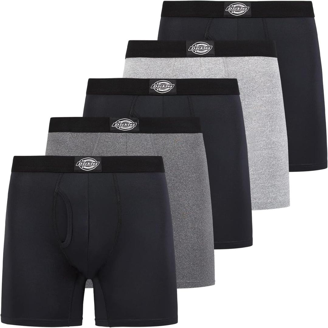 Dickies 5 Pack Mens Boxer Briefs With Pouch, Moisture Wicking Performance Underwear For Men L