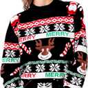 dressfan Unisex Funny Christmas Sweaters Xmas Family Matching Sweater Knit Pullover Crew Neck Long Sleeve for Women & Men (Medium, Black Red-santa Claus)
