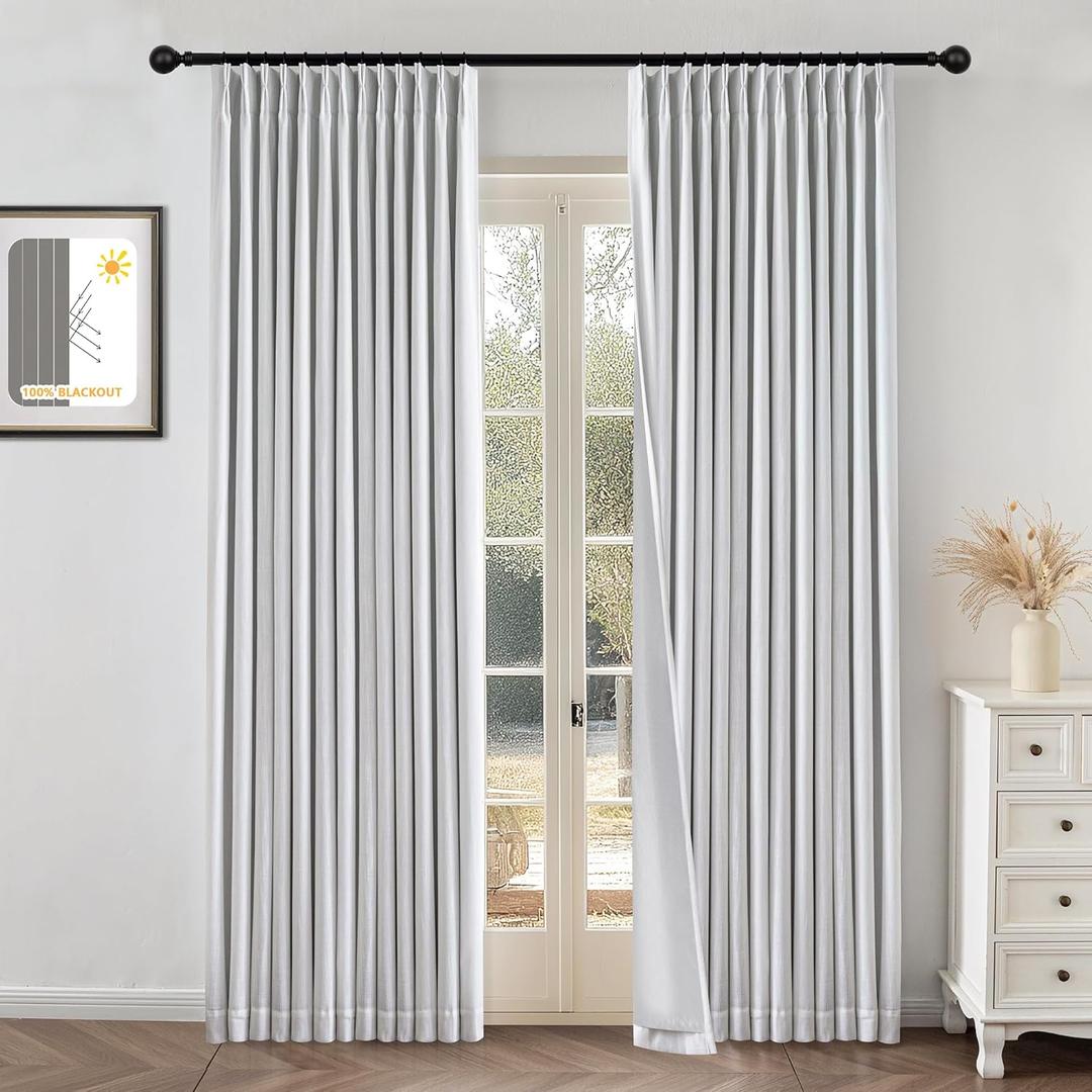 MYSKY HOME White Blackout Curtains 90 inches Long Pinch Pleated Curtains for Living Room Bedroom 100% Room Darkening Black Out Window Drapes with Hooks Back Tab, 40" Wide per Panel, 2 Pieces