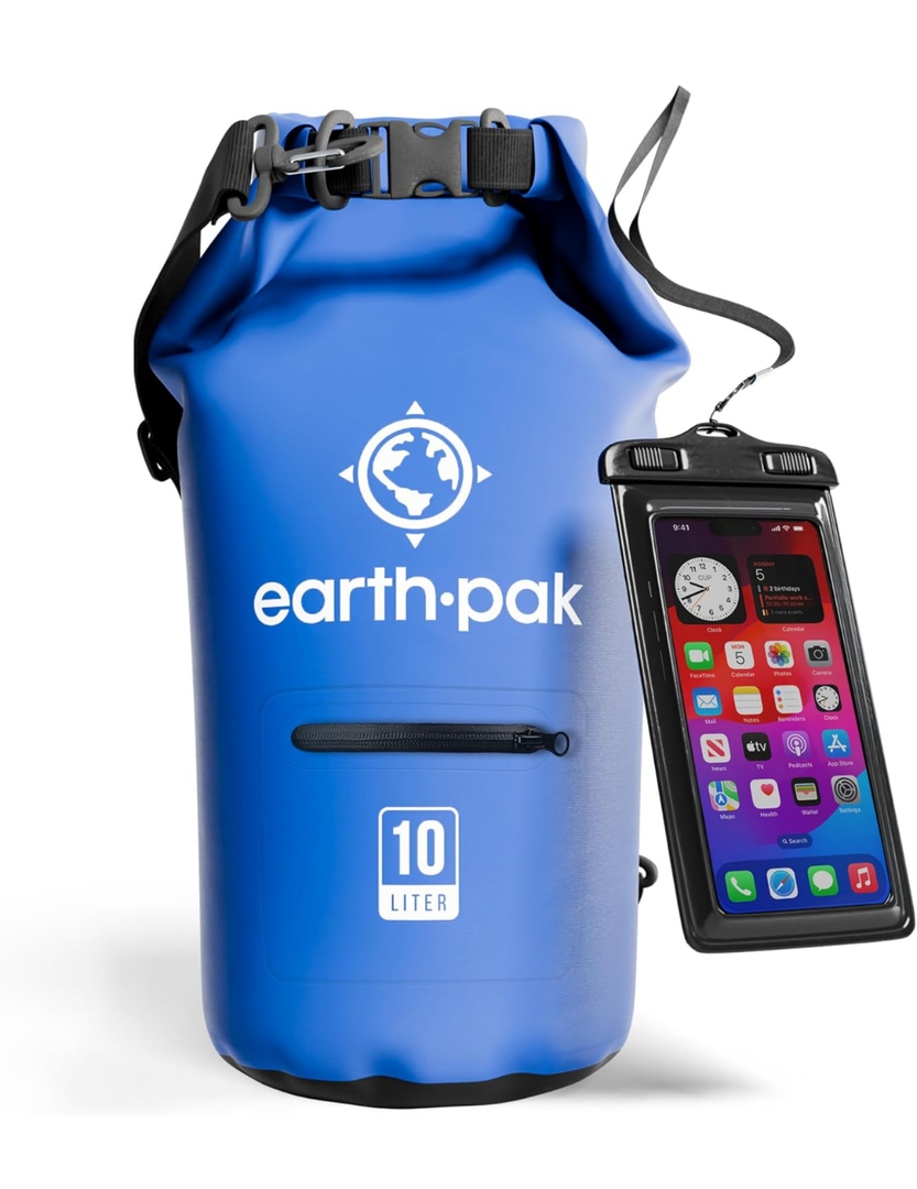 Earth Pak Waterproof Dry Bag with Zippered Pocket - Waterproof Dry Bag Backpack Keeps Gear Dry (10L, Blue)