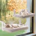 Mewoo 2PC Cat Window Perch, Cordless Window Hammock with Steel Frame and Removable Soft Cover, Embeded Cat Seat with 4 Strong Suction Cups (Grey Cushion Bed, 2 Pack)