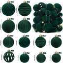 Waipfaru 38Pcs Velvet Ornaments for Christmas Tree Dark Green Flocked Christmas Ornaments Shatterproof Hanging Ball Set for Xmas Winter Holiday Decorations in 3 Sizes(Large Medium Small)