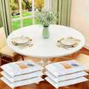 Boao 6 Pcs 72 Inch Round Plastic Fitted Tablecloth with Elastic Edge Design Waterproof Table Cover Plastic Tablecloth Protector for Table(White)