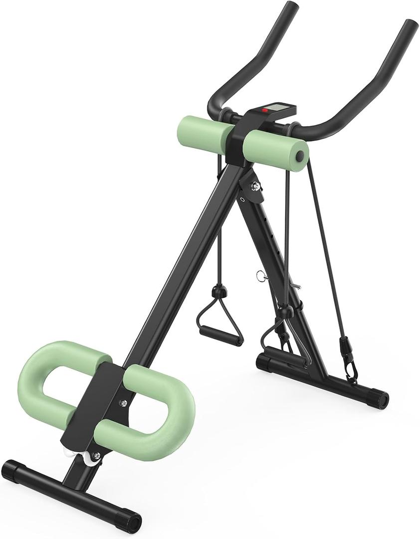 4 in 1 ab machine for stomach workout, adjustable ab trainer machine with LCD Monitor, Foldable ab workout machine With Knee and Back Protection, Load Capacity 400 LBS, Unisex, Green