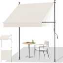 HOMEDEMO Manual Retractable Awning, 79" W x 118" H Retractable Side Bar 47-59", Outdoor Patio Awnings Height Adjustable 82-118", NO Drilling Awings for Backyard Garden Porch Outside Beige