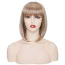 S-noilite Short Blonde Bob Wig with Bangs, Heat Resistant Synthetic Hair BOB Wigs for Women's Cosplay Costume Daily Halloween Party Straight (12inch, Dark Blonde Mix Bleach Blonde)