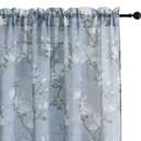 SMILE WEAVER Sheer Curtains 63 inches Length for Living Room 2 Panels,Blue Light Filtering Curtains,Floral Semi Sheer Curtain Voile Linen Textured Rod Pocket Kitchen Window Drapes for Bedroom