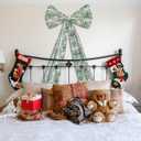 Large Christmas Tree Topper Bow 46"x15.7" Floral Block Print Xmas Tree Toppers Bows Christmas Wreath Decor for Home Indoor/Outdoor Holiday Decor(Red and Green)