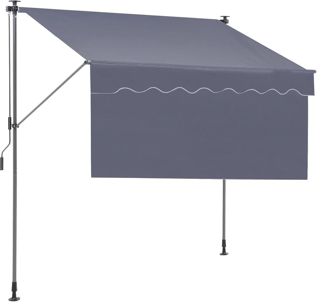 VEVOR Patio Awning Retractable, 118" Outdoor Manual Retractable Awning Sunshade Shelter, Adjustable Patio Door Window Awning Canopy with 39" Sun Shade Curtain for Backyard, Garden, Balcony, Dark Gray, 118" 47"