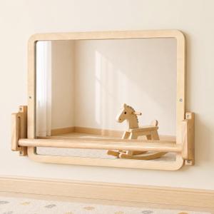 Montessori Mirror with Bar, 18.9 x 15.0 in Adjustable Baby Pull Up Bar, Anti-Rotation Design & Acrylic Safety Baby Mirror for Wall Tummy Time, Pull to Stand Toys for Infant Toddler Nursery, Classic-Size Mirror