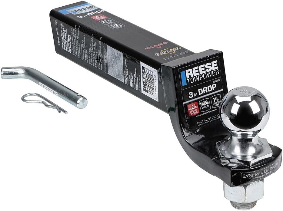 Reese Towpower 7090800 Interlock Trailer Hitch Ball Mount Starter Kit, Fits 2-1/2 Inch Square Receiver, 3 Inch Drop, 14,000 lbs Capacity, Includes 2-5/16 Inch Trailer Ball and Pin & Clip