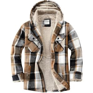 Women's Full Zip Fleece Flannel Jacket Plaid Sherpa Lined Jacket for Women (Large, Light Khaki)