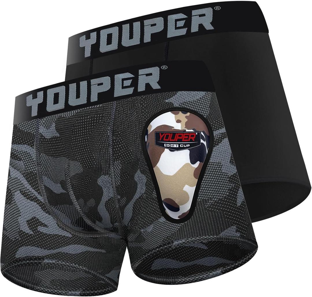 Youper 2 Pack Youth Brief with Soft Protective Athletic Cup, Youth Compression Underwear for Baseball & Football M