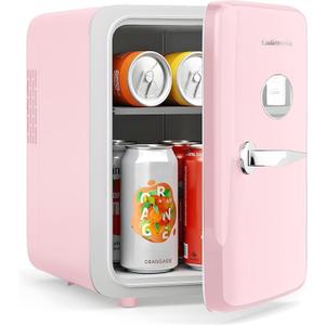 CUTIEWORLD Skincare Fridge - 4L Makeup Fridge for Refrigerating Makeup, Skincare and Food, Mini Fridge for Bedroom, Office and Car, Cooler and Warmer, Beverage Cooler, Leather Pink