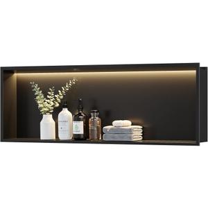 Neodrain LED Light Shower Niche, Matte Black Wall Niche, 36"X12", Stainless Steel Bathroom Cabinet with 3000K Light, Waterproof Recessed Shampoo Storage in wall, No Tile Needed