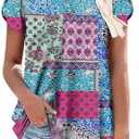 ONLYSHE Womens Tops Short Sleeve Tunics Blouse Spring Summer Casual V Neck Tshirts M