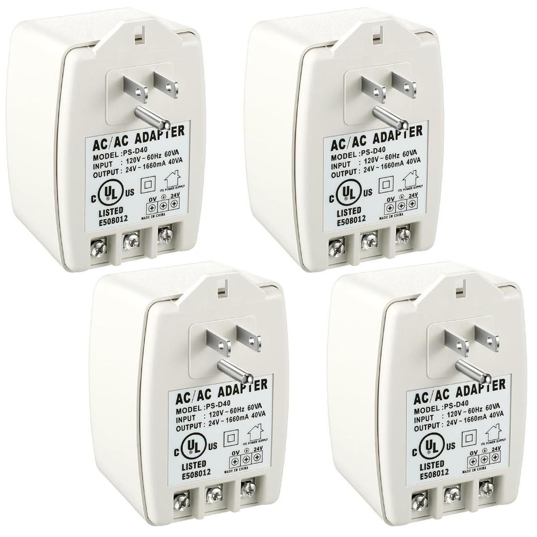Hotop 4 Pack 24 Volt Transformer, 40 VA AC Transformer Plug in with PTC Fuse Compatible with Ring Doorbell and Thermostat, Compatible with Nest, Ecobee, Sensi/Honeywell/24V Adapter