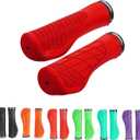Ergonomic Bike Grips - Handlebar Grips for Mountain Bikes, Non-Slip Lock-On Grips (Red)