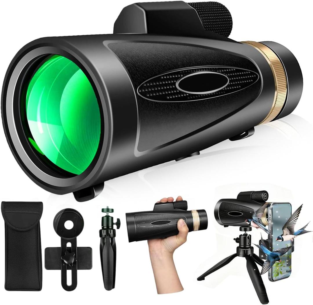 Monocular Telescope 80x100 High Power with Smartphone Adapter Tripod Larger Vision Monoculars for Adults with BAK4 Prism & FMC Lens Suitable for Bird Watching Hunting Hiking Camping Wildlife-Black