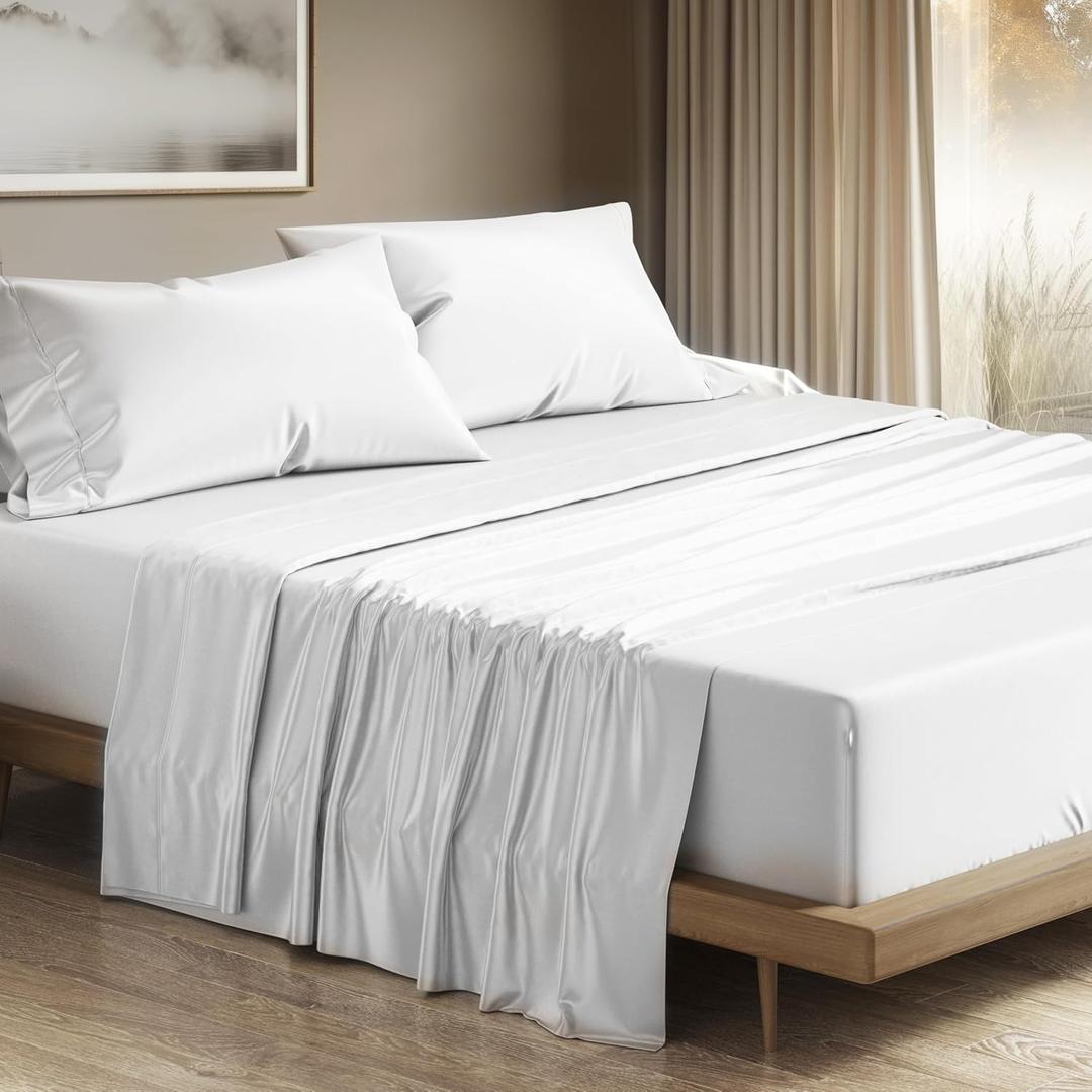 THREAD SPREAD 100% Egyptian Cotton Sheets California King Size - 1200 Thread Count Cal King Size Sheets Set, 4 PC Luxury Bedsheet (White), Soft, Cooling, 17" Deep Pocket Sateen Weave Bedsheet Set