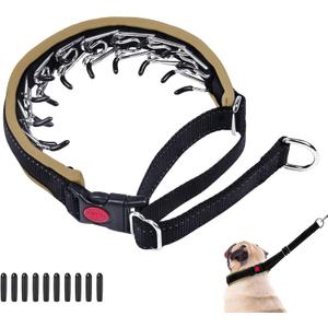 Martingale Collar for Dogs, Hidden No Pull Dog Collar with Buckle, Reflective Nylon Choke Collar Adjustable Limited Slip Collar for Large Medium Small Dogs Anti Pull Training Walking S Khaki (S (11"-15" Neck, 1" Wide))