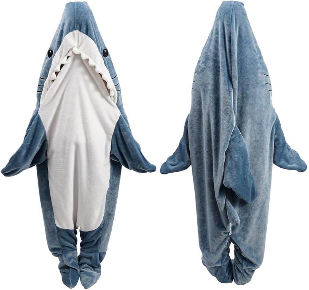 Shark Blanket Hoodie Onesie for Adult & Kid, Wearable Shark Sleeping Bag, Soft Cozy Onesie Costume, Size L