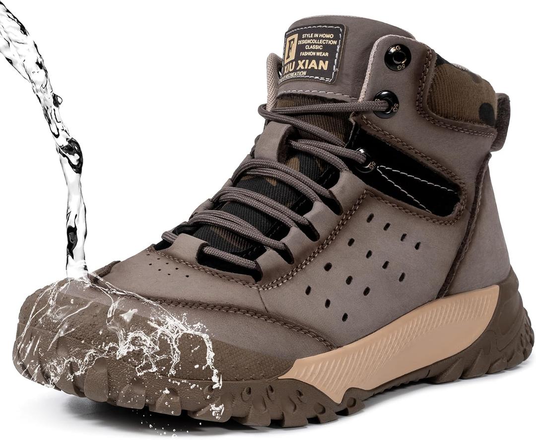 Men's Hiking Boots - Waterproof Breathable Lightweight Non-Slip | Mid Top Ankle Boots (Brown, 9.5) 