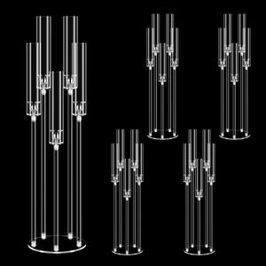 4 set 5 Arms 34.6'' Acrylic Candelabra Centerpieces for Wedding Table Decorations,Clear 5 Arms Candlesticks Holder with Acrylic Shade for Valentine's Day Dinner Party Fireplace Gift Fit LED Candle