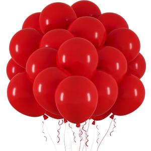 RUBFAC 65pcs Red Latex Balloons, 12 Inches Helium Party Balloons with Ribbon for Birthday, Wedding, Baby Shower, Bridal Shower, Valentine's Day Party Decorations