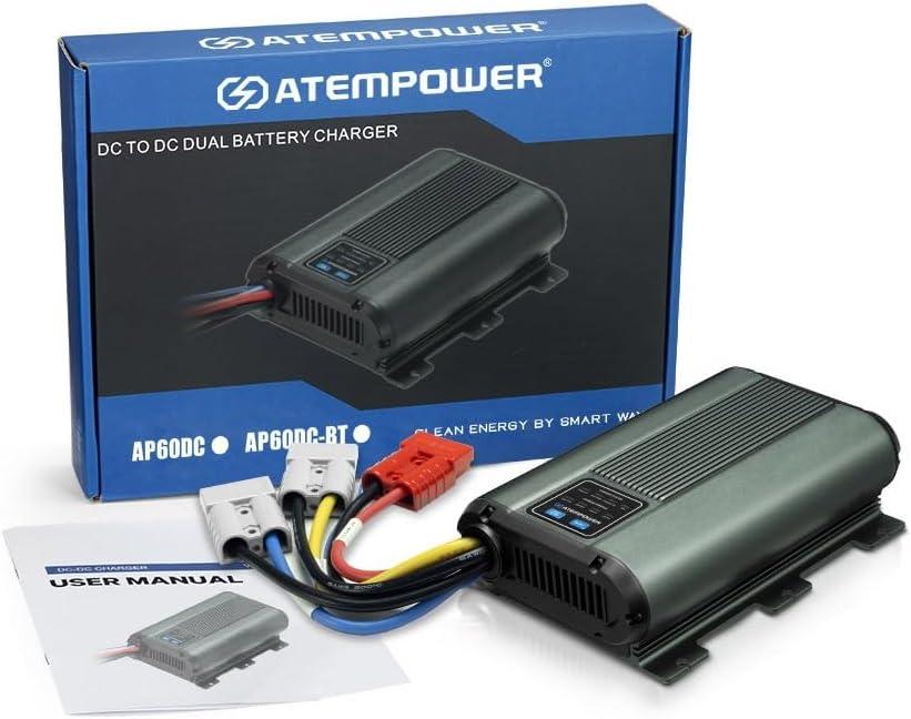 ATEM POWER 60A DC to DC Battery Charger with Anderson Plug Solar Input MPPT for AGM, Gel, Calcium, Lead Acid, LiFePO4 Batteries of 4WDs, RVs, Campers, Trailers Multi-Protection On-Board Charger
