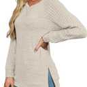 JomeDesign Long Sleeve Shirts for Women Crew Neck Sweatshirts Lightweight Sweaters Side Split Loose Casual Blouses (Beige, L)
