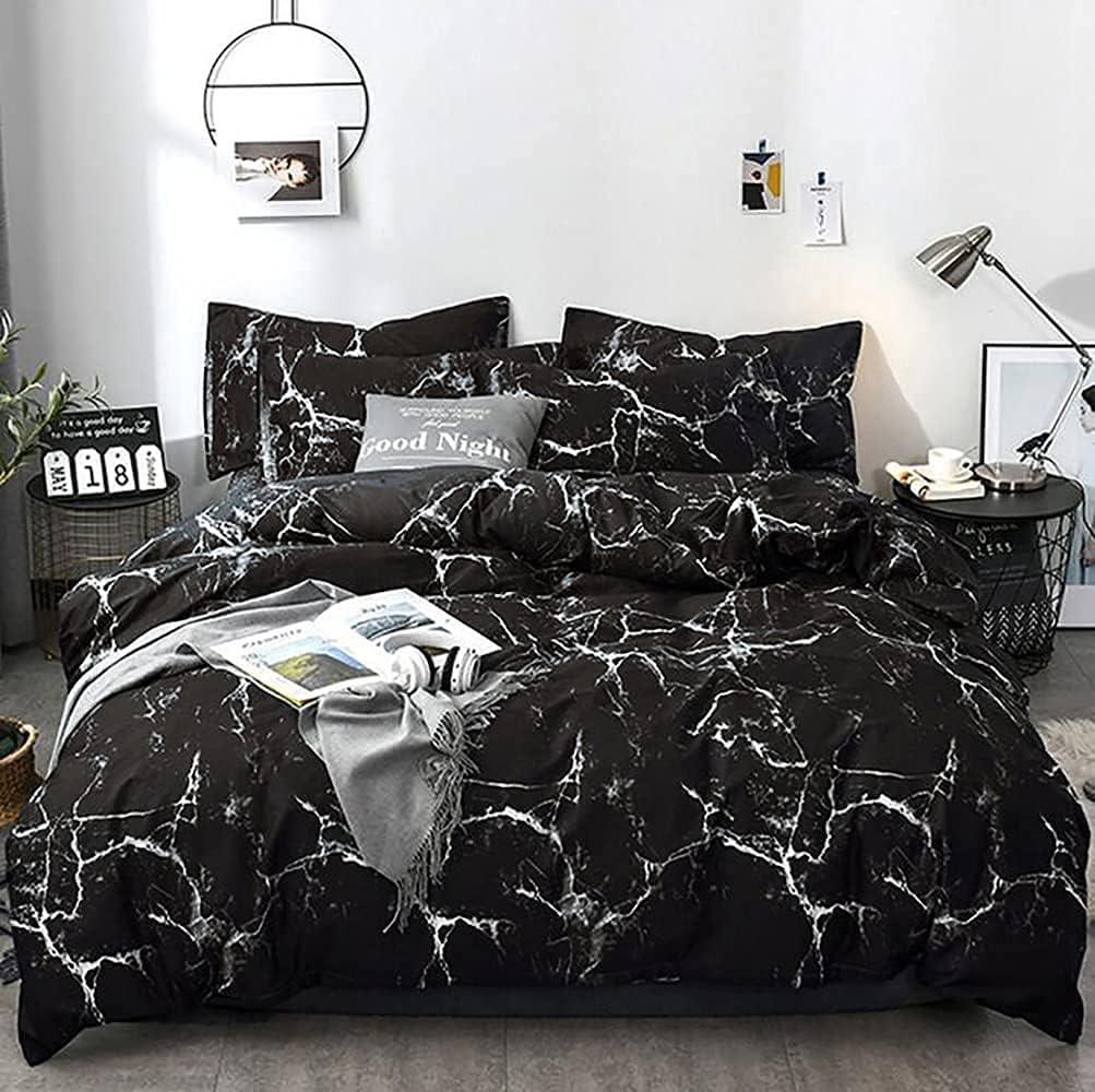 KAREVER Black Comforter Set Boys Black Marble Bedding Set Twin Lightweight Soft Blanket Teen Boy Girls Breathable Black Marble Quilt Set 3 PCs Bed Comforter Set (Twin/Twin XL(68''*90''))