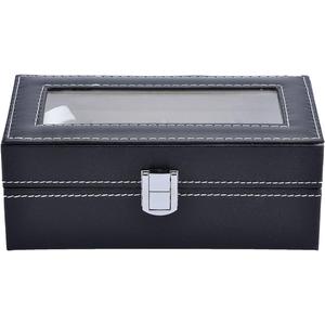 Valyria Mens Watch Case Small 4 Watch Box Black Leather Display Glass Top Jewelry Case Organizer