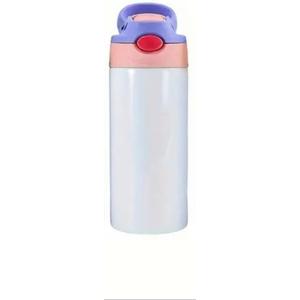 12oz Sublimation Youngsters Water Bottle Blanks with Flip Top Lid, Straight Double-layer Insulation with Straw Lid, Push Button, Sublimation Tumblers Bulk (Purple)