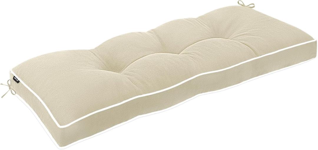 Favoyard Outdoor Bench Cushion 42 x 16 Inch Water-Resistant & 3-Year Fade Resistant Patio Furniture Cushions Tufted Garden Seat Pads for Indoor/Outdoor Porch Sofa Settee Couch with Ties, Beige
