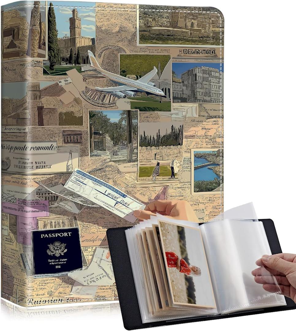 Cute 4x6 photo albums 60 Pockets 120 Photos with Strong Elastic Band, Acid-free, Moisture-proof and Dust-proof for Photo Albums 4x6 Pictures for Baby Women, Adventure Exploration Travel Map