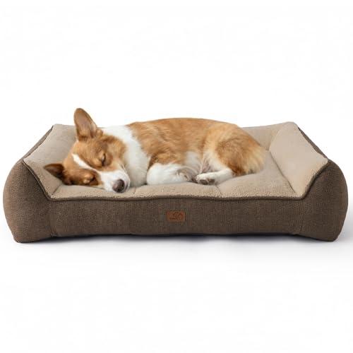 Bedsure Orthopedic Dog Bed Large Size Dog - Extra Thick Supportive Medium Dogs Beds with Waterproof Washable Cover, Comfort Pet Bed Sofa with Soft Plush Sherpa and Nonskid Bottom, Brown, 35"