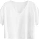 SweatyRocks Women's Casual V Neck Short Sleeve Soild Basic Crop Top T-Shirt (Large)