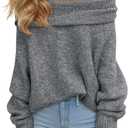 Saodimallsu Womens Off The Shoulder Sweaters Oversized Long Sleeve Loose Ribbed Knit Fall Trendy Pullover Tops (XX-Large, Gray)